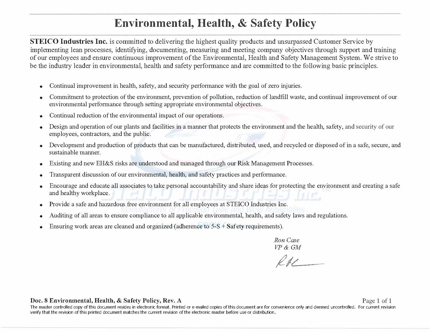 Environmental, Health, & Safety Policy